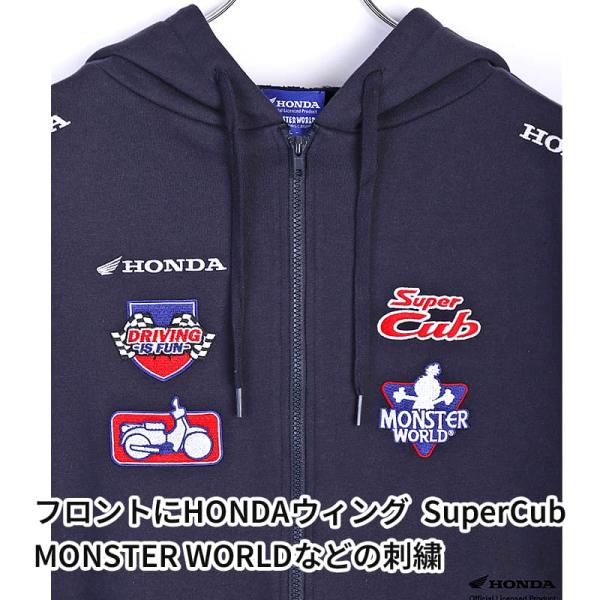 HONDA×MONSTER WORLD ZIPパーカー B ネイビー サイドポケット フード付 スーパーカブ刺繍 長袖 スウェット生地 メンズ レディース ホンダ コラボ 51882802_5