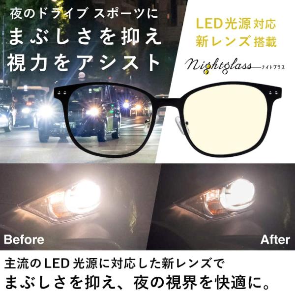 東海光学 ナイトグラス LED スマート ブラック 夜間運転 サングラス 対向車 ライト 眩しさ 軽減 眼鏡 ナイトドライブ 夜用 メガネ 日本製