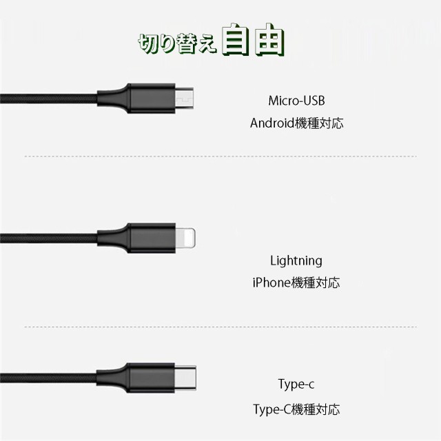 Iphone12 ライトニングケーブル ライトニング Type C 変換 安い 3in1 急速 充電ケーブル 急速充電microusb Lightning Iphone Android Typの通販はau Pay マーケット Ravi