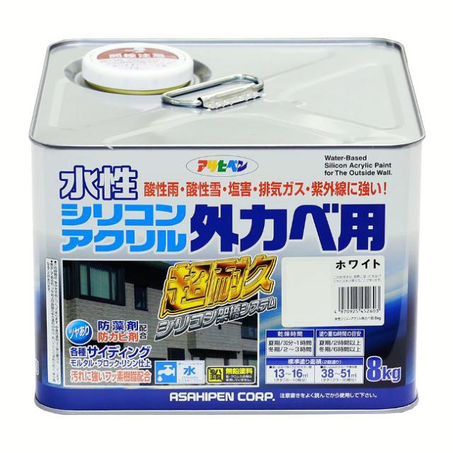 ∀アサヒペン 【452603】水性シリコンアクリル外カベ用 8KG ホワイト (4970925452603)
