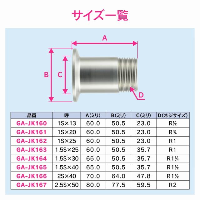 カクダイ/GAONA/ガオナ 【GA-JK160】外ネジアダプター 1S×13 ヘルール継手 サニタリー配管 これエエやん〔▽〕_3