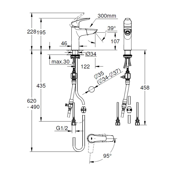 グローエ 【2397630C】シングルレバー洗面混合栓 吐水口引出タイプ (引棒なし)寒冷地仕様 ユーロスマート クローム 寒冷地〔EI〕の通販は