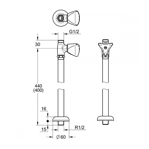 グローエ パーツストレートアウトレット (サイズ1 1/4”)〔EI〕 グローエ パーツJP192000ストレート形止水栓1⁄2\" マーク青〔EI