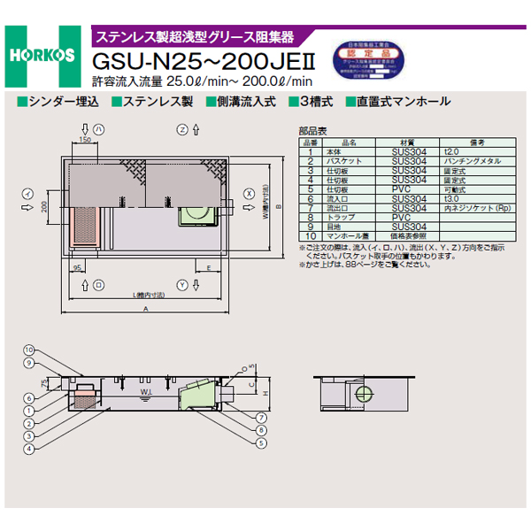 ○ホーコス 【GSU-N70JEII(ステンレス製蓋)】ステンレス製超浅型