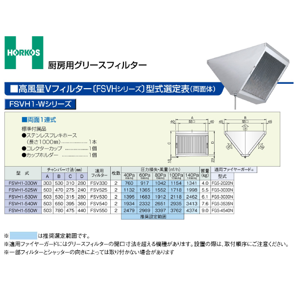 ●ホーコス 【FSVH1-550W】厨房用グリースフィルター 高風量Vフィルター FSVH1-Wシリーズ 両面1連式〔HC.F〕_1