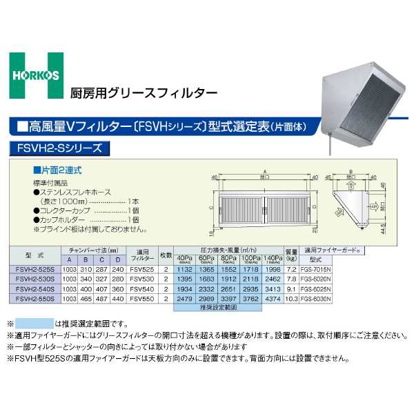 ###ホーコス 【FSVH2-550S】厨房用グリースフィルター 高風量Vフィルター FSVH2-Sシリーズ 片面2連式〔GH〕