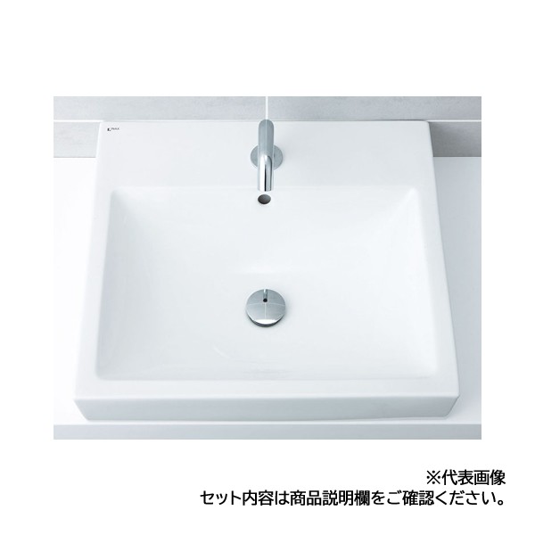 ###INAX/LIXIL 【L-536ANC/BW1+AM-330TCV1】ピュアホワイト 角形洗面器 ベッセル式 自動水栓 AC100V仕様 壁給水・壁排水(Pトラップ)