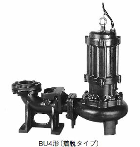 川本ポンプ【BU4-505-0.75(着脱タイプ)】50Hz 汚物水中ポンプ 4極 三相200V 非自動型 BU4形 ノンクロッグタイプ〔GF〕 183,800円