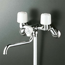 KVK 水栓金具【KF100N2R24】一時止水付2ハンドルシャワー 240mmパイプ付〔HB〕