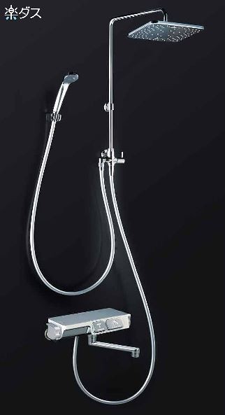 KVK 水栓金具【KF3170】オーバーヘッドシャワー付サーモ 角型 170mmパイプ付 右仕様 タッチサーモ 高温吐水可能仕様〔HB〕