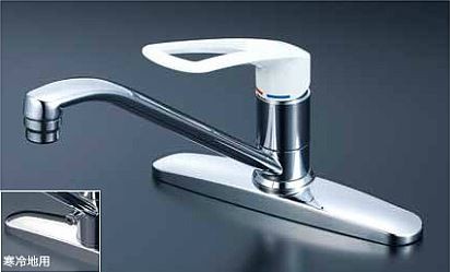 KVK 水栓金具【KM5091ZC2】長尺ハンドル 流し台用シングルレバー式シャワー付混合栓 逆止弁なし 寒冷地用〔HB〕