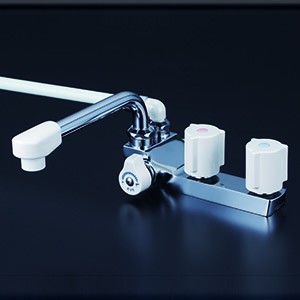 KVK 水栓金具【KF13ZGECN】デッキ型2ハンドルシャワー 取付ピッチ85mm 左側シャワー 寒冷地用〔HB〕