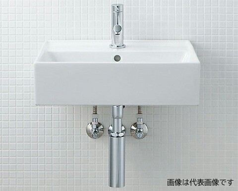 INAX/LIXIL サティス洗面器【YL-A555FYA(C)】壁付式 ｼﾝｸﾞﾙﾚﾊﾞｰ混合水栓吐水口引出式(ｴｺﾊﾝﾄﾞﾙ) 壁給水 床排水(Sトラップ)のサムネイル