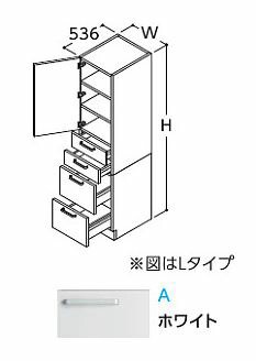 ###TOTO トールキャビネット【LTSWB030CNL1A】(ホワイト) Lタイプ(左吊元) サクア 1枚扉 4段引き出し 間口300 洗面ボウル高さ850 受注約