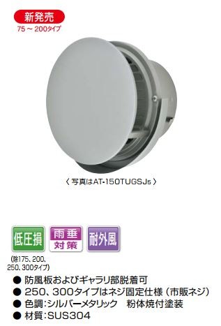 MELAT/メルコエアテック 換気部材【AT-200TUGSJ5】外壁用(ステンレス製) 丸形防風板付ベントキャップ(ワイド水切タイプ) φ200 横ギャラリ〔HF〕 5,909円