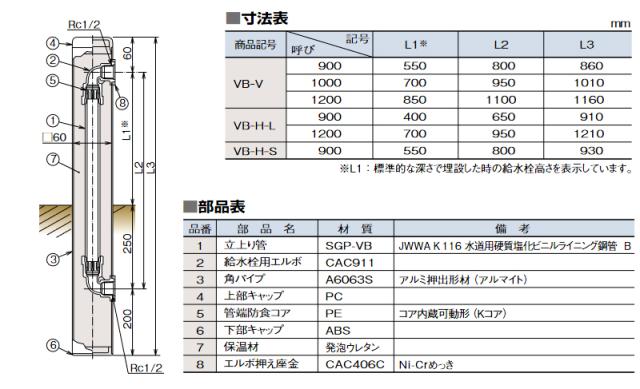 ●日邦バルブ 【VB-H-L 13X1200】水栓柱 アティア ライニング鋼管仕様 呼び長1200mm_1