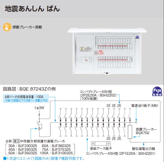 パナソニック 分電盤【BQE85123Z】コスモパネル あんしん機能付 リミッタースペース無 地震あんしん ばん 主幹50A 分岐12+3〔FE〕_1