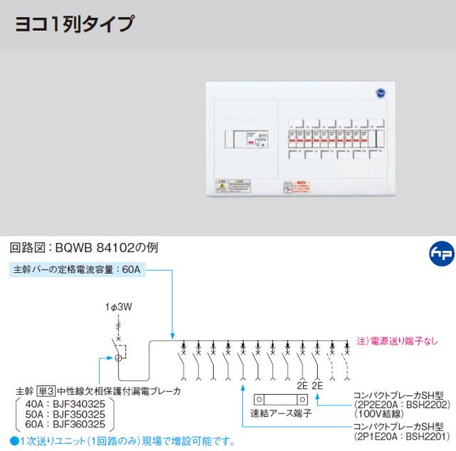 パナソニック 分電盤【BQWB8544】スッキリパネル スタンダード リミッタースペース無 ヨコ1列タイプ 主幹50A 分岐4+4〔HJ.F〕_1