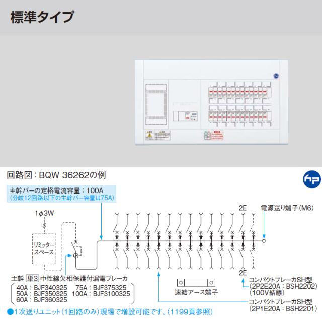 パナソニック 分電盤【BQW34162】スッキリパネル スタンダード リミッタースペース付 標準タイプ 主幹40A 分岐16+2〔HJ.F〕_1