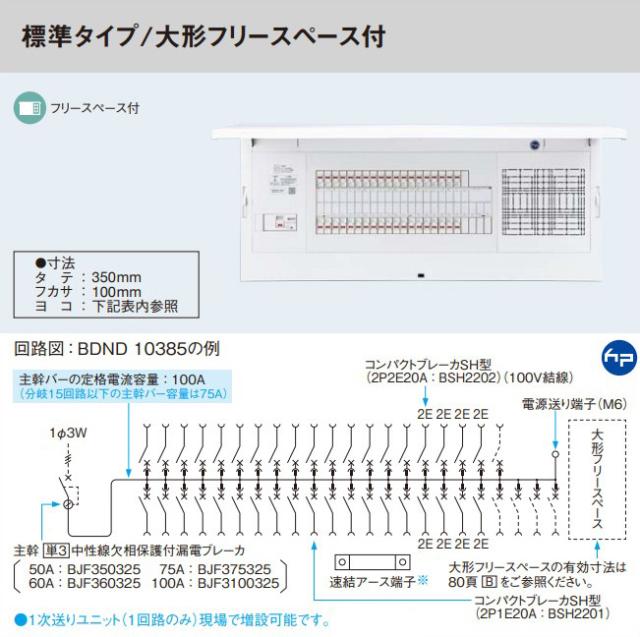パナソニック 分電盤【BDND10225】フレキシード スタンダード リミッタースペース無 標準タイプ/大形フリースペース付 主幹100A 回路数22+5 受注約1週〔FE〕_1