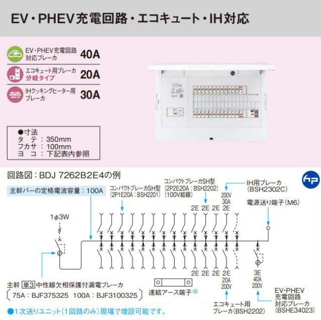 パナソニック 分電盤【BDJ7262B2E4】フレキシード 省エネ対応 リミッタースペース無 EV・PHEV充電回路・エコキュート・IH対応 主幹75A 回路数26+2 受注約1週〔FE〕_1