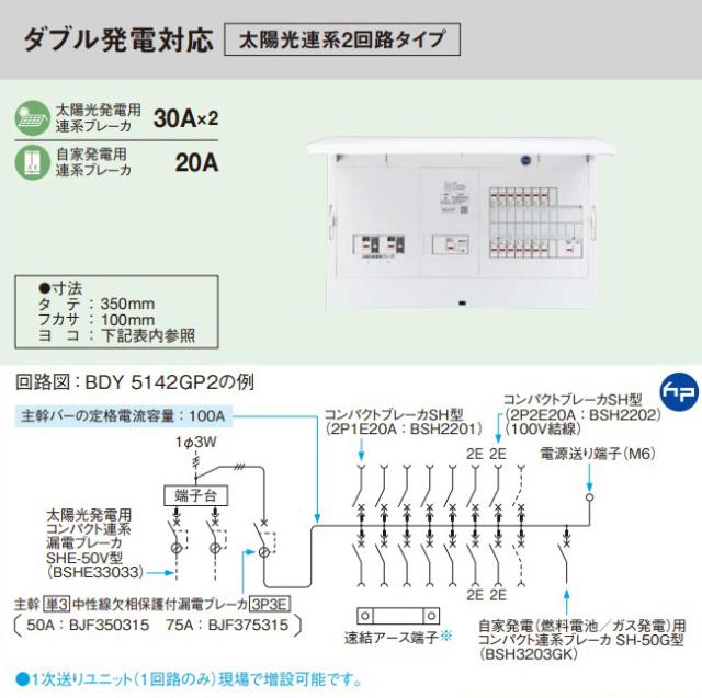 パナソニック 分電盤【BDY7262GP2】フレキシード 創エネ対応 リミッタースペース無 ダブル発電対応 太陽光連系2回路 主幹75A 回路数26+2〔FE〕_1