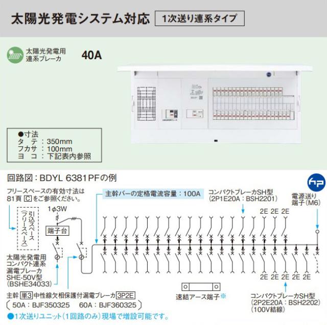 パナソニック 分電盤【BDYL5221PF】フレキシード 創エネ対応 引込スペース付 太陽光発電システム対応 1次送り連系 主幹50A 回路数22+2 受注約1週〔FE〕_1