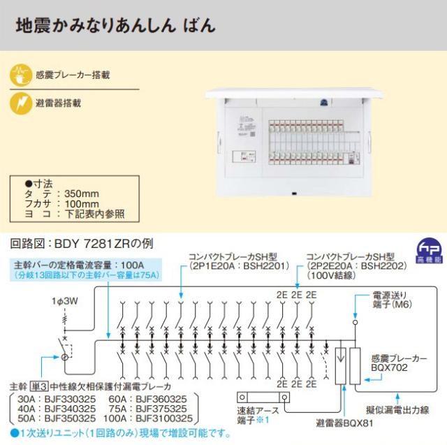 パナソニック 住宅分電盤 地震かみなりあんしんばん リミッタースペースなし 16回路+2回路スペース 主幹容量50A BQE85162ZR パナソニック 分電盤BDY5361ZRフレキシード あんしん機能付