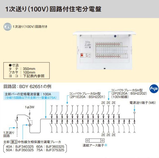 パナソニック 分電盤【BDY51451】フレキシード あんしん機能付 リミッタースペース無 1次送り(100V)回路付住宅分電盤 主幹50A 回路数14+5+1〔FE〕_1