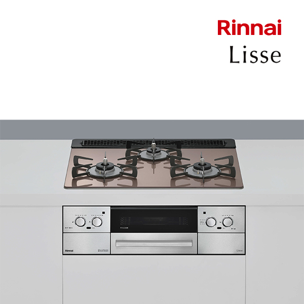 π●リンナイ ガスビルトインコンロ【RHS31W42J2RSTW】Lisse リッセ ガラストップ スモーキーピンク 60cm ココットプレート付属〔HB〕
