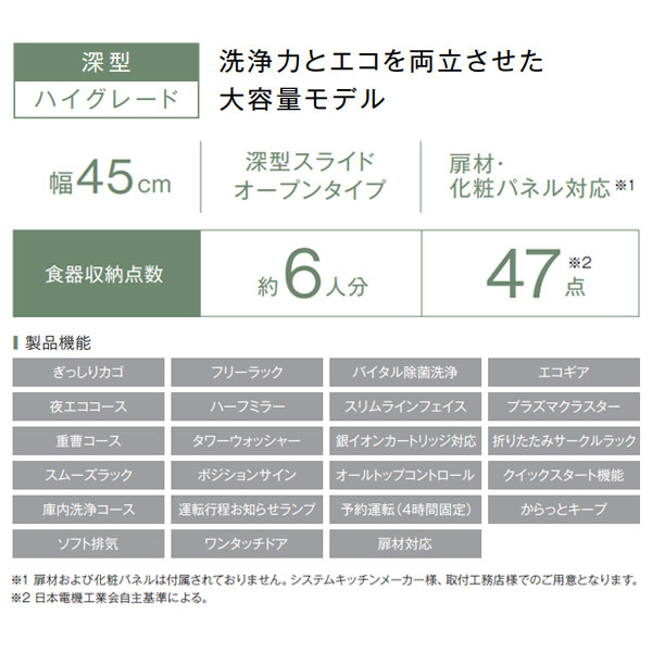 ●リンナイ 食器洗い乾燥機【RKW-D401LPA】深型スライドオープン 幅45cm ハイグレード ステンレス調ハーフミラー(化粧パネル対応)〔GB〕_1