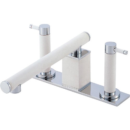 π≧三栄水栓/SANEI 水栓金具【K91300-L-JW-13】ツーバルブデッキ混合栓(ユニット用) 白磁 受注生産〔EA〕