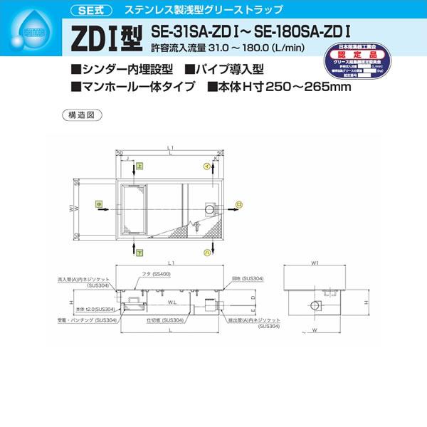 ●下田エコテック 【SE-180SA-ZDI(鋼板製錆止め塗装蓋付)】ステンレス製浅型グリーストラップ SE式 ZDI型 許容流入流量180(L/min)  受注約2週〔IF〕