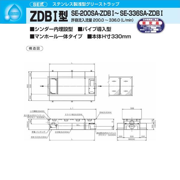 ●下田エコテック 【SE-200SA-ZDBI(鋼板製錆止め塗装蓋付)】ステンレス製浅型グリーストラップ SE式 ZDBI型 許容流入流量200(L/min)  受注約2週〔IF〕