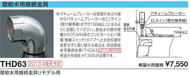 TOTO フラッシュバルブ関連部材 金具【THD63】 壁給水用接続金具(リモデル用)〔EJ〕の通販は 5,983円