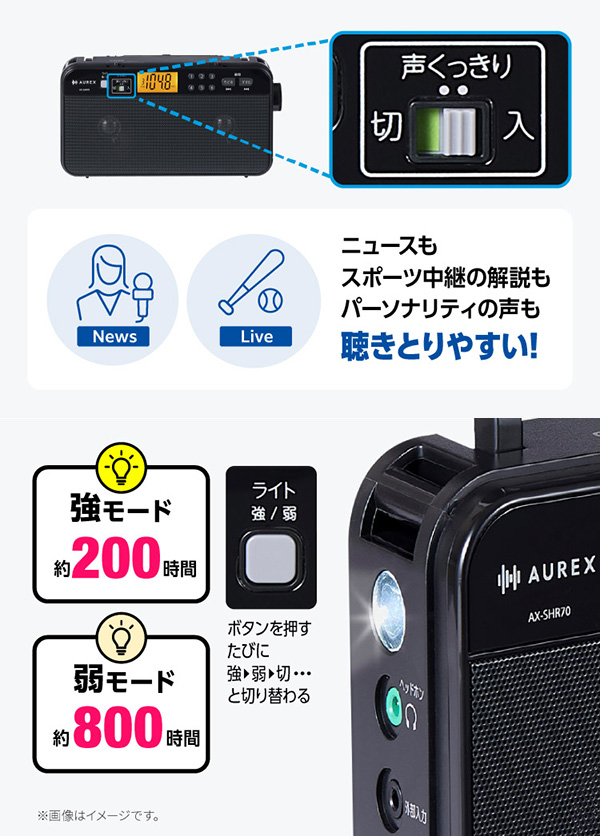ω東芝 オーディオ【AX-SHR70(K)】ブラック LEDライト付きホームラジオ AM/FM 高音質 AUREX(オーレックス)