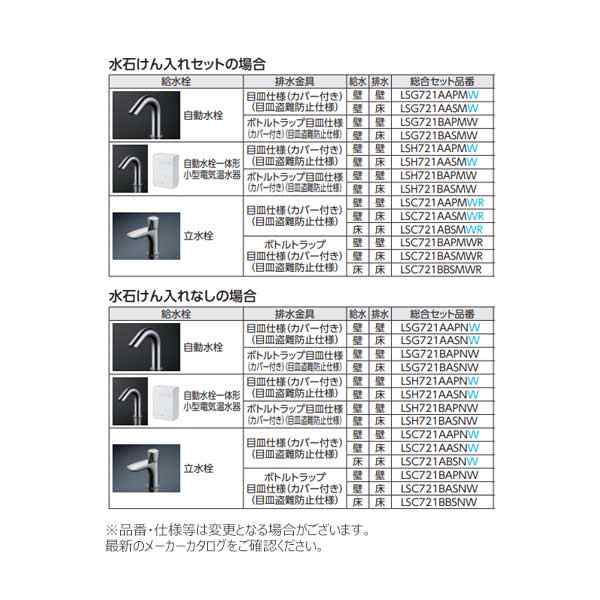 TOTO 壁掛洗面器 セット品番【LSG721BASMW】水石けん入れセット 自動水