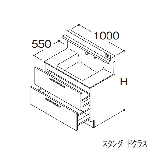 ●TOTO 【LDSFB100BCJDS1A】洗面化粧台 スタンダード オクターブ 2段引き出し 回避なし+体重計収納あり カウンター高さ800mm 間口1000mm 寒冷地 受注生産〔GA〕