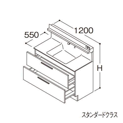 ●TOTO 【LDSFB120BCGDS1A】洗面化粧台 スタンダード オクターブ 2段引き出し 回避なし カウンター高さ800mm 間口1200mm 寒冷地 受注生産〔GA〕