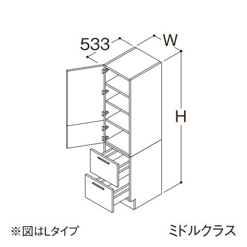 ###TOTO 【LTSFB030CNR1】トールキャビネット ミドルクラス オクターブ 2枚扉2段引き出し Rタイプ カウンター高さ850mm(台輪仕様) 間口30