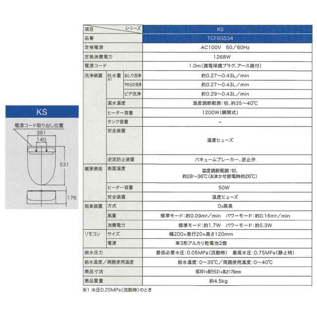 ωTOTO ウォシュレット【TCF8GS34】NW1ホワイト KSシリーズ 瞬間式 リテール向け Gシリーズの通販はau PAY マーケット  家電と住設のイークローバー au PAY マーケット－通販サイト