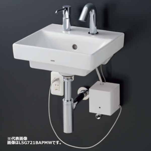 ●TOTO 壁掛洗面器 セット品番【LSH721AASMDR】水石けん入れセット 自動水栓一体形小型電気温水器 目皿仕様 壁給水 床排水 カウンターセット〔GE〕