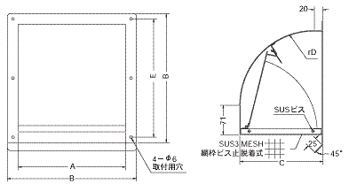 西邦工業【WCD350S】金網型3メッシュ・防火ダンパー付外壁用ステンレス製換気口・ウェザーカバー 受注生産〔HF〕_1
