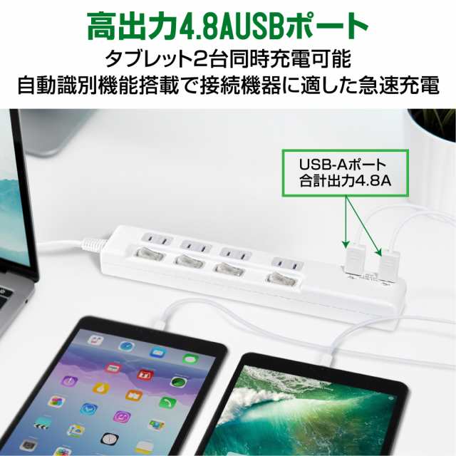 送料無料 Styled スタイルド Usb2ポート合計4 8a出力 Usbポート付電源タップ 雷ガード付 コンセント 4口 2 0m Iphone Ipad Androiの通販はau Pay マーケット Styledmart Au Pay マーケット店