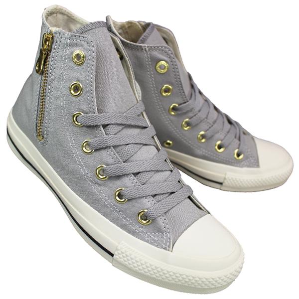 コンバース ハイカットスニーカー オールスター ゴールドジップ HI ブラック ライトグレー 23cm〜24.5cm レディース スニーカー カジュアルシューズ 紐靴