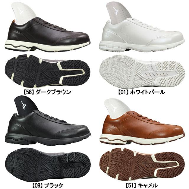 ミズノ MIZUNO ウォーキングシューズ LD40 VII SW ホワイト ブラック キャメル ブラウン 22.5cm〜24.5cm レディース ローカットスニーカー レザースニーカー 紐靴 運動靴 婦人靴 履きやすい靴 4E 幅広 スーパーワイド ファスナー付き B1GD2404