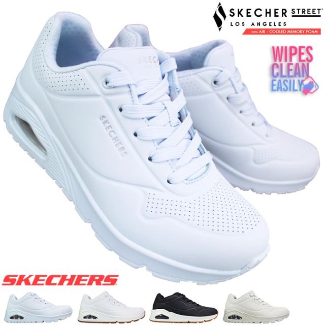 スケッチャーズ SKECHERS スニーカー ウノ - スタンド オン エア 73690 ライトデニム ホワイト ブラック オフホワイト 23cm〜24.5cm レディース シューズ 靴 紐靴 運動靴 エアー入り スケッチャーズ 73690 エアクッション 美脚効果