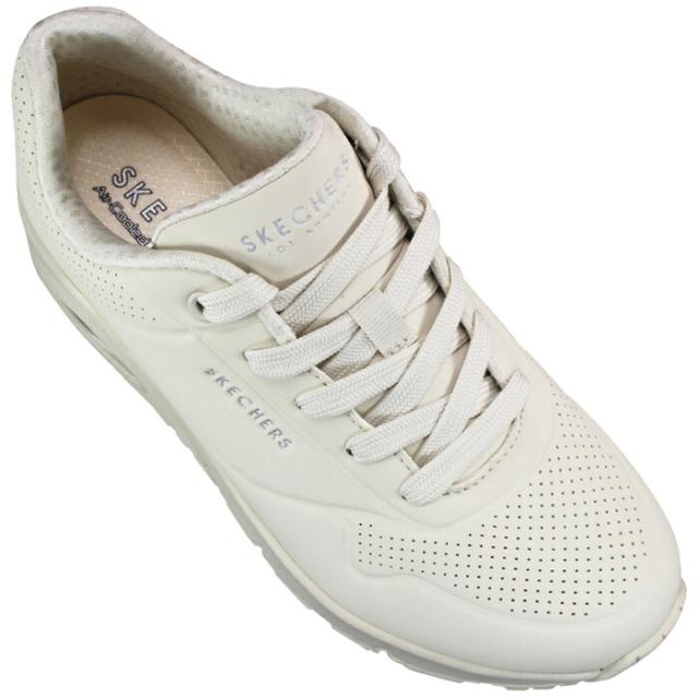 スケッチャーズ SKECHERS スニーカー ウノ - スタンド オン エア 73690 ライトデニム ホワイト ブラック オフホワイト 23cm〜24.5cm レディース シューズ 靴 紐靴 運動靴 エアー入り スケッチャーズ 73690 エアクッション 美脚効果