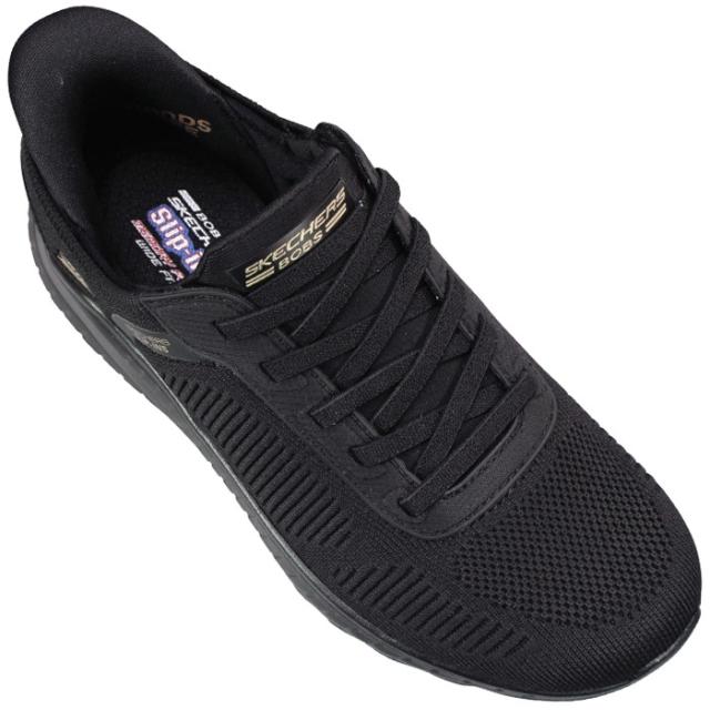 スケッチャーズ SKECHERS スリッポン スリップインズ ボブス スポート スクワッド カオス 117497W ブラック・トープ 23cm〜24.5cm レディース ハンズフリー スリップインシューズ スニーカー 靴 ワイドフィット 4E相当 ゆったり