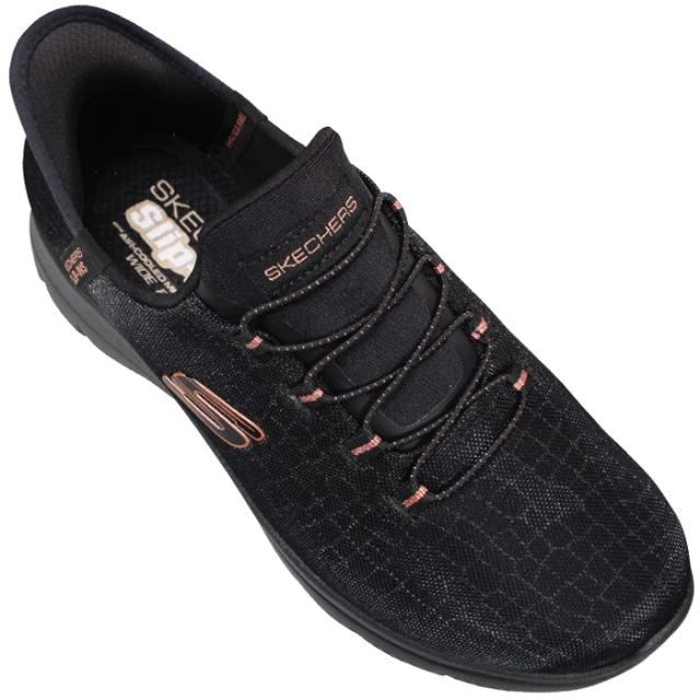 スケッチャーズ SKECHERS ハンズフリーシューズ スリップインズ サミッツ - クラッシー ナイト 150128W ブラック トープ モーブピンク 23cm〜24.5cm レディース スリッポン スリップオン スニーカー 靴 SLIP-INS ワイド 4E幅広